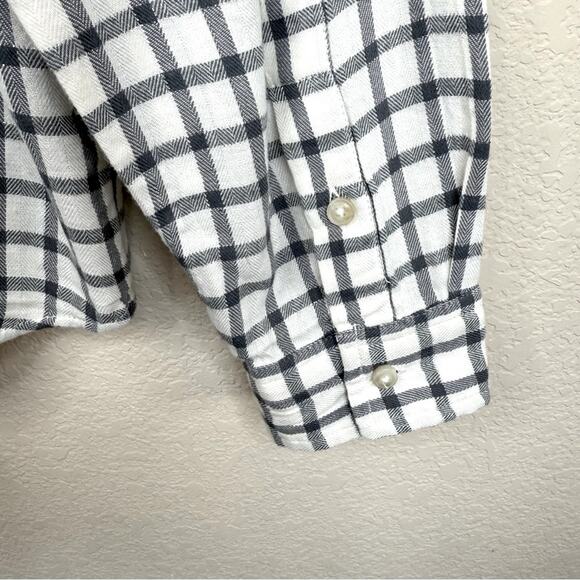 NWT LUCKY BRAND W Sz XL Gray/Creme Plaid Contrast Long Sleeve Button Up Shirt - Picture 7 of 16
